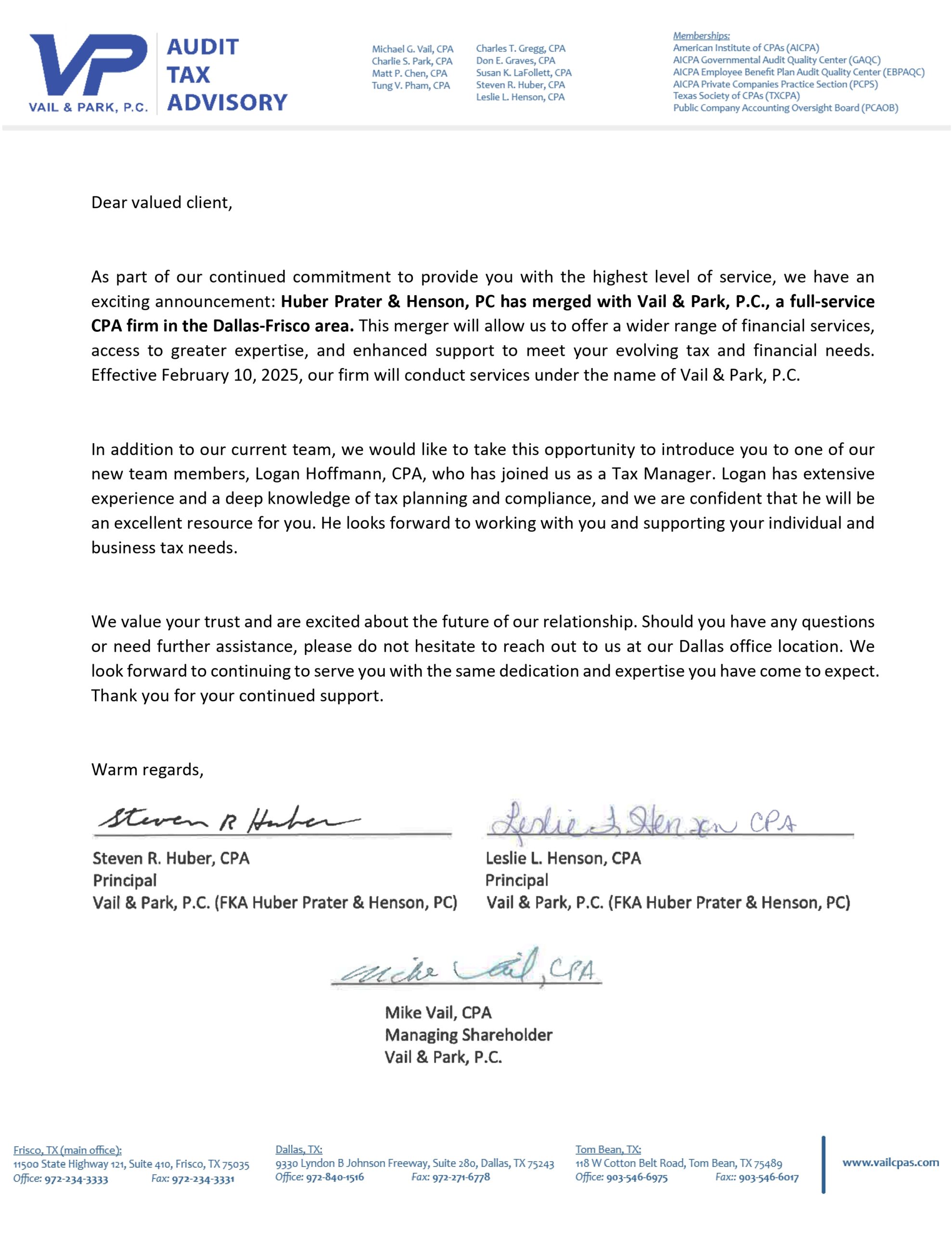 Client Notification of HPH and VP merger (signed) page 0001